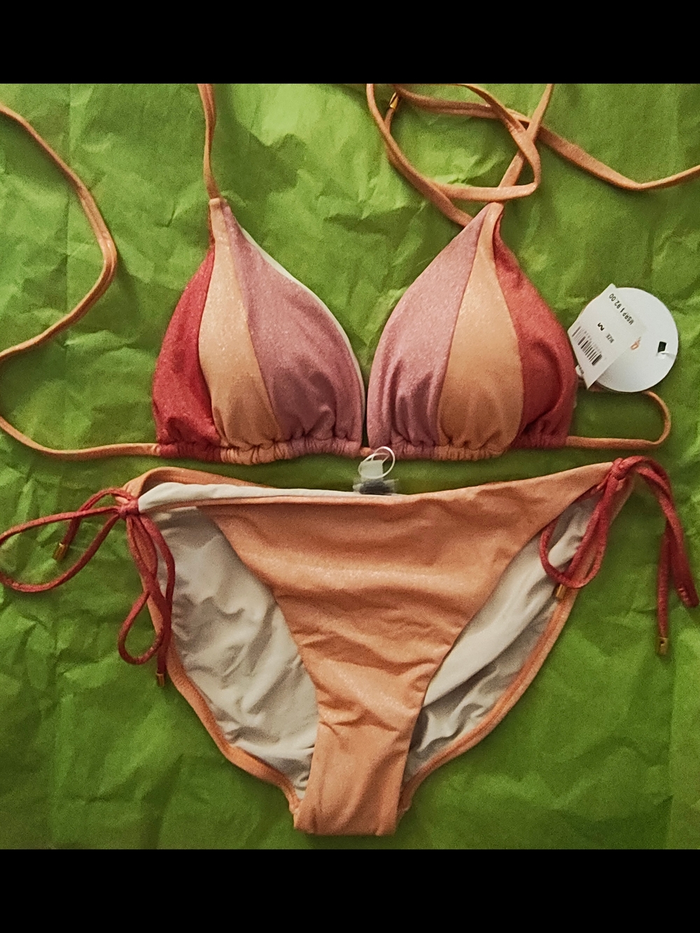 Pq Color Block Swim Bikini Set Top Medium Bottom Large NWT